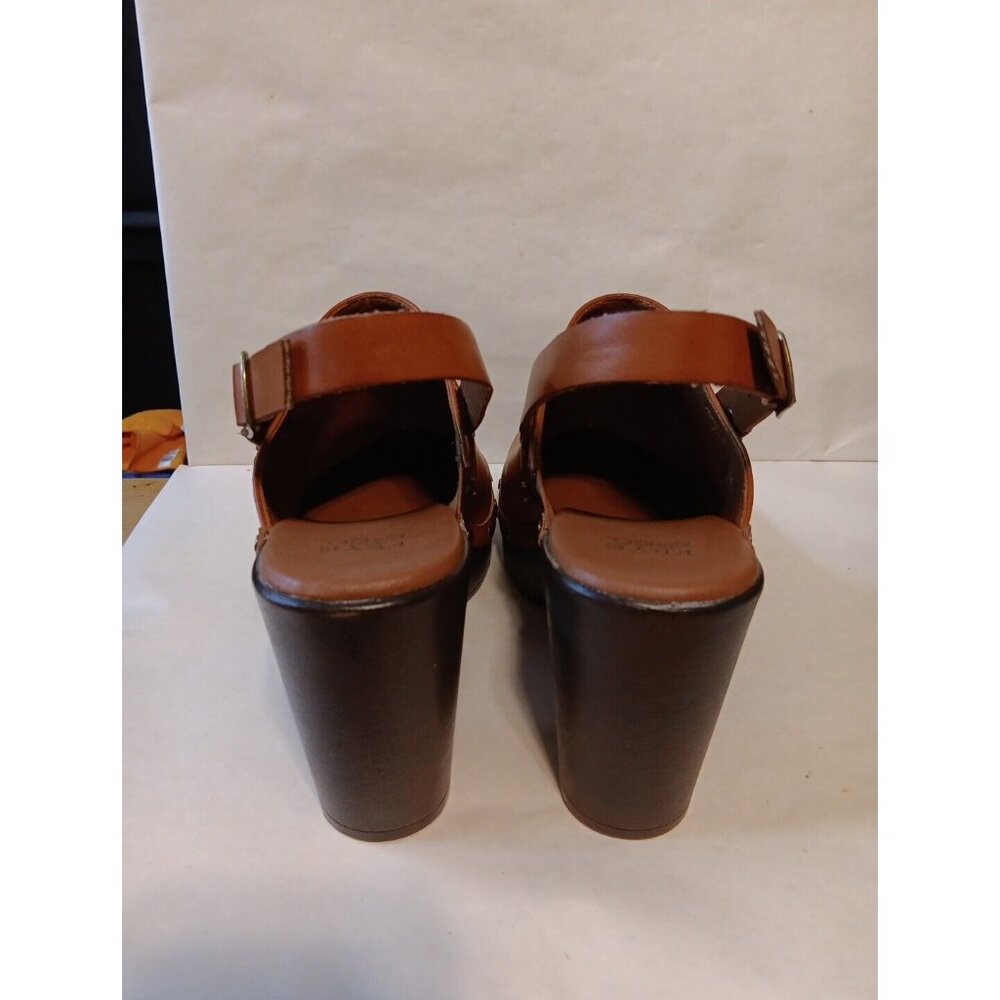 Frye and Co Fabry Womens US 10 Brown Vegan Leather Harness Mules Clogs 4" Heel - Picture 5 of 11